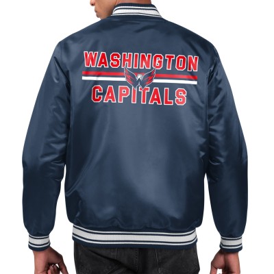 Washington Capitals Starter Navy Printed Team Logo Satin Varsity Full-Snap Jacket