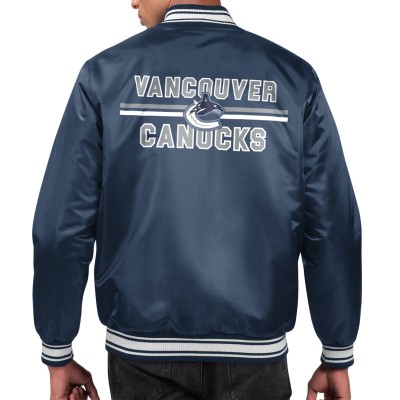 Vancouver Canucks Starter Navy Printed Team Logo Satin Varsity Full-Snap Jacket
