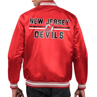 New Jersey Devils Starter Red Printed Team Logo Satin Varsity Full-Snap Jacket