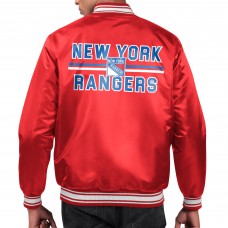 New York Rangers Starter Red Printed Team Logo Satin Varsity Full-Snap Jacket New York Rangers Starter Red Printed Team Logo Satin Varsity Full-Snap Jacket