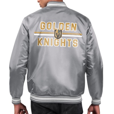 Vegas Golden Knights Starter Gray Printed Team Logo Satin Varsity Full-Snap Jacket