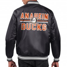 Anaheim Ducks Starter Black Printed Team Logo Satin Varsity Full-Snap Jacket Anaheim Ducks Starter Black Printed Team Logo Satin Varsity Full-Snap Jacket