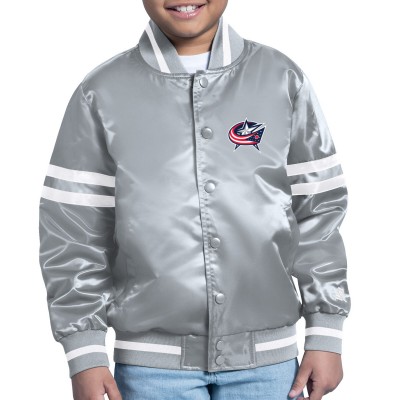 Бомбер Columbus Blue Jackets Starter Youth Printed Team Logo Satin Varsity - Silver
