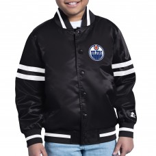 Куртка на кнопках Подростковая Edmonton Oilers Starter Black Printed Team Logo Satin Varsity