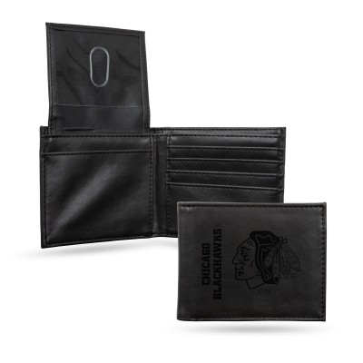 Chicago Blackhawks Laser Engraved Billfold Wallet - Black