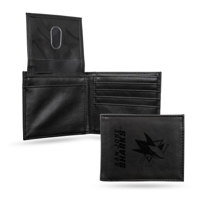 San Jose Sharks Black Laser Engraved Billfold Wallet
