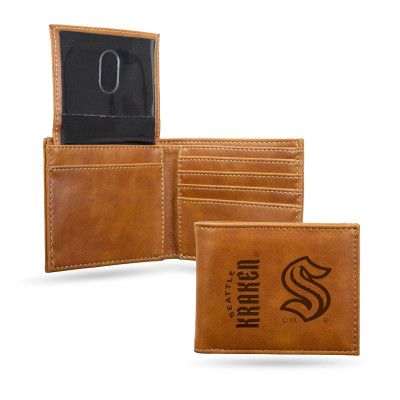 Seattle Kraken Brown Laser Engraved Billfold Wallet