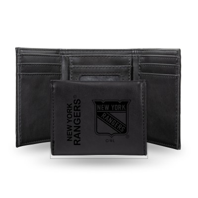 New York Rangers Black Laser Engraved Tri-Fold Wallet