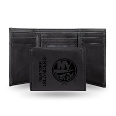 New York Islanders Black Laser Engraved Tri-Fold Wallet