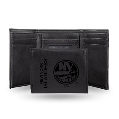 New York Islanders Black Laser Engraved Tri-Fold Wallet