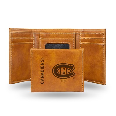 Montreal Canadiens Brown Laser Engraved Tri-Fold Wallet