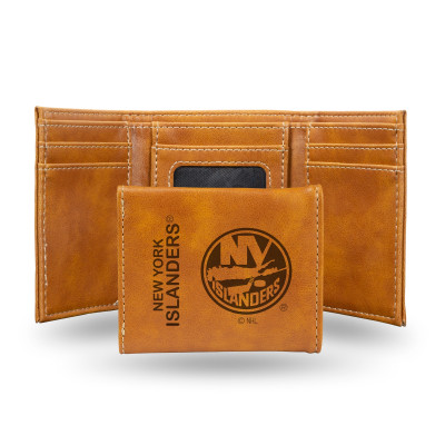 New York Islanders Brown Laser Engraved Tri-Fold Wallet