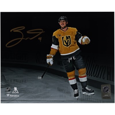 Jack Eichel Vegas Golden Knights Autographed Fanatics Authentic 8 x 10 Gold Jersey Celebration Spotlight Photograph