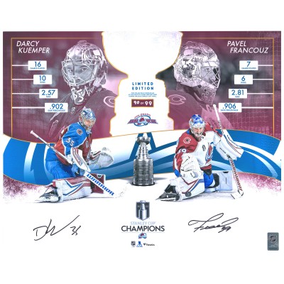 Darcy Kuemper & Pavel Francouz Colorado Avalanche Autographed Fanatics Authentic 2022 Stanley Cup Champions 16 x 20 Collage with a Piece of Game-Used Net from the 2022 Stanley Cup Final - Limited Edition of 99
