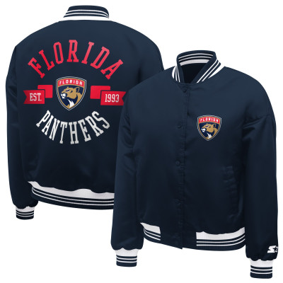 Женская рубашка Florida Panthers Starter Navy Printed Round Team Logo Satin Varsity Jacket