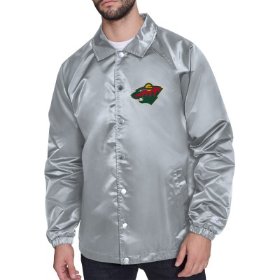Minnesota Wild Starter Gray Printed Logo Coaches Full-Snap Jacket