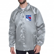 New York Rangers Starter Gray Printed Logo Coaches Full-Snap Jacket New York Rangers Starter Gray Printed Logo Coaches Full-Snap Jacket