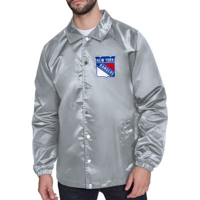 New York Rangers Starter Gray Printed Logo Coaches Full-Snap Jacket
