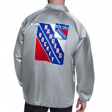 New York Rangers Starter Gray Printed Logo Coaches Full-Snap Jacket New York Rangers Starter Gray Printed Logo Coaches Full-Snap Jacket