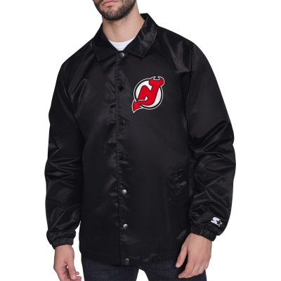 New Jersey Devils Starter Black Printed Logo Coaches Full-Snap Jacket