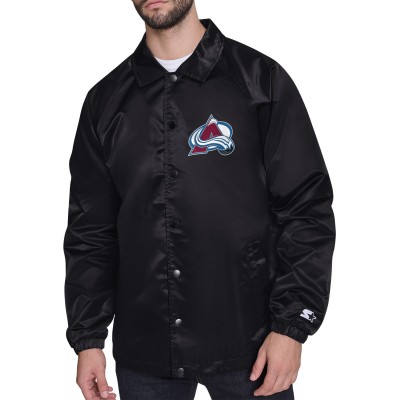 Colorado Avalanche Starter Black Printed Logo Coaches Full-Snap Jacket