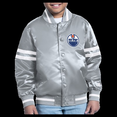 Куртка на кнопках Подростковая Edmonton Oilers Starter Gray Starter Printed Logo Satin Varsity