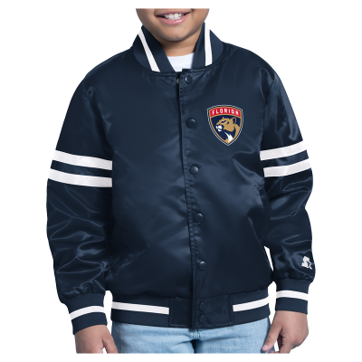 Подростковая Florida Panthers Starter Navy Starter Printed Logo Satin Varsity Full-Snap Jacket