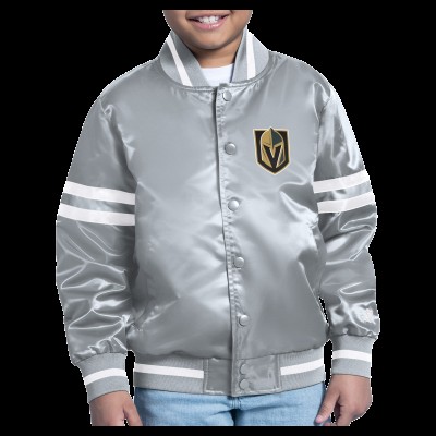 Подростковая Vegas Golden Knights Starter Gray Starter Printed Logo Satin Varsity Full-Snap Jacket