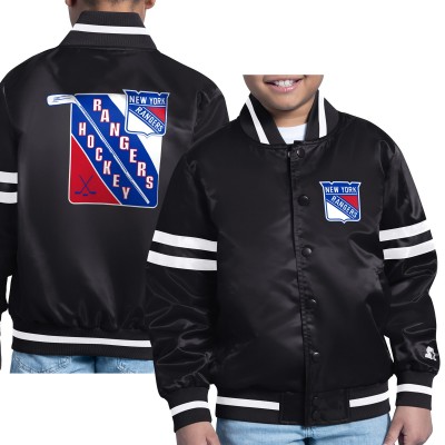 Подростковая New York Rangers Starter Gray Starter Printed Logo Satin Varsity Full-Snap Jacket