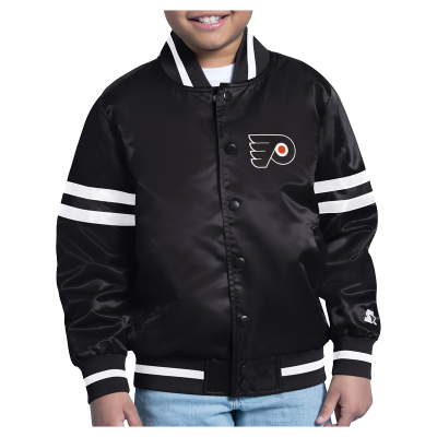 Подростковая Philadelphia Flyers Starter Black Starter Printed Logo Satin Varsity Full-Snap Jacket