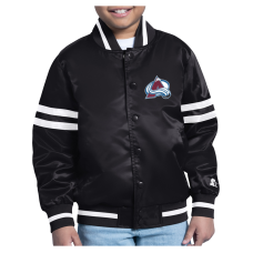 Подростковая Colorado Avalanche Starter Black Starter Printed Logo Satin Varsity Full-Snap Jacket