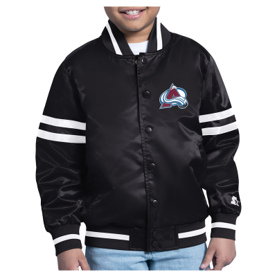 Подростковая Colorado Avalanche Starter Black Starter Printed Logo Satin Varsity Full-Snap Jacket
