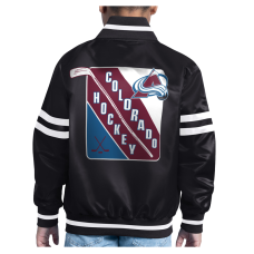 Подростковая Colorado Avalanche Starter Black Starter Printed Logo Satin Varsity Full-Snap Jacket