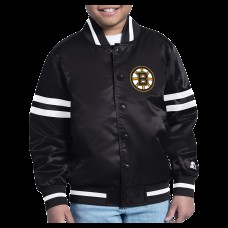 Бомбер Youth Boston Bruins Starter Black Starter Printed Logo Satin Varsity