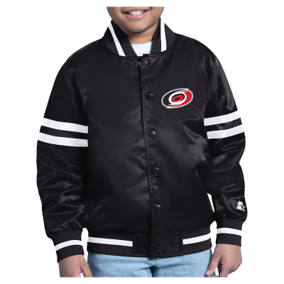 Подростковая Carolina Hurricanes Starter Black Starter Printed Logo Satin Varsity Full-Snap Jacket