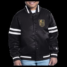Подростковая Vegas Golden Knights Starter Black Starter Printed Logo Satin Varsity Full-Snap Jacket