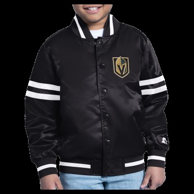 Подростковая Vegas Golden Knights Starter Black Starter Printed Logo Satin Varsity Full-Snap Jacket