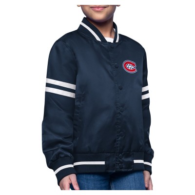 Подростковая Montreal Canadiens Starter Navy Printed Logo Satin Varsity Full-Snap Jacket