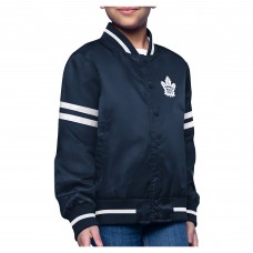 Подростковая Toronto Maple Leafs Starter Navy Printed Logo Satin Varsity Full-Snap Jacket