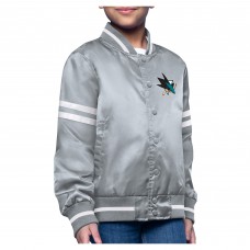 Подростковая San Jose Sharks Starter Gray Printed Logo Satin Varsity Full-Snap Jacket