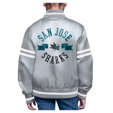 Подростковая San Jose Sharks Starter Gray Printed Logo Satin Varsity Full-Snap Jacket