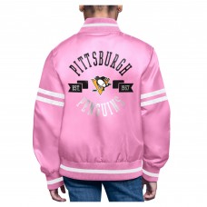 Куртка на кнопках Подростковая Pittsburgh Penguins Starter Pink Printed Logo Satin Varsity Куртка на кнопках Подростковая Pittsburgh Penguins Starter Pink Printed Logo Satin Varsity