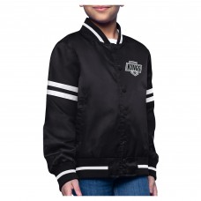 Подростковая Los Angeles Kings Starter Black Printed Logo Satin Varsity Full-Snap Jacket