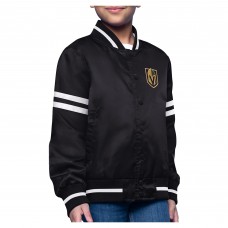 Подростковая Vegas Golden Knights Starter Black Printed Logo Satin Varsity Full-Snap Jacket