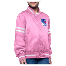Детская рубашка New York Rangers Starter Pink Printed Logo Satin Varsity Jacket Детская рубашка New York Rangers Starter Pink Printed Logo Satin Varsity Jacket