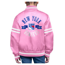 Детская рубашка New York Rangers Starter Pink Printed Logo Satin Varsity Jacket Детская рубашка New York Rangers Starter Pink Printed Logo Satin Varsity Jacket