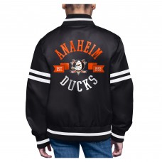 Подростковая Anaheim Ducks Starter Black Printed Logo Satin Varsity Full-Snap Jacket