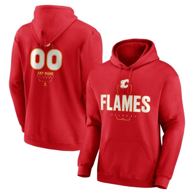 Calgary Flames Red Personalized Name & Number Midfielder Pullover Hoodie