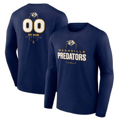 Nashville Predators Navy Personalized Name & Number Midfielder Long Sleeve T-Shirt
