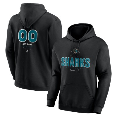 San Jose Sharks Black Personalized Name & Number Midfielder Pullover Hoodie